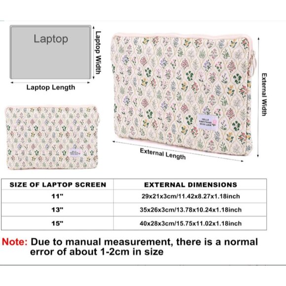 Floral Quilted iPad Case 11" Soft Zipper Tablet Sleeve Cosmetic Bag Multipurpose - Picture 9 of 10